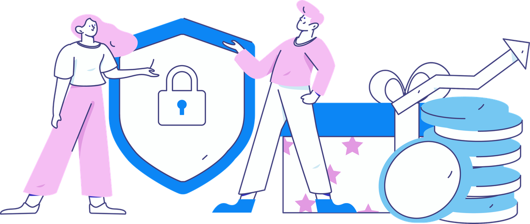 Woman and man showing financial security with profit  Illustration