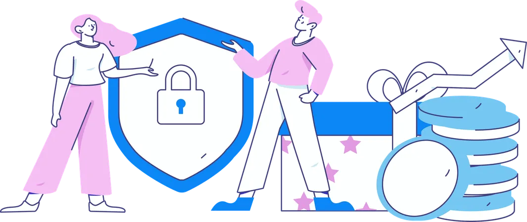 Woman and man showing financial security with profit  Illustration