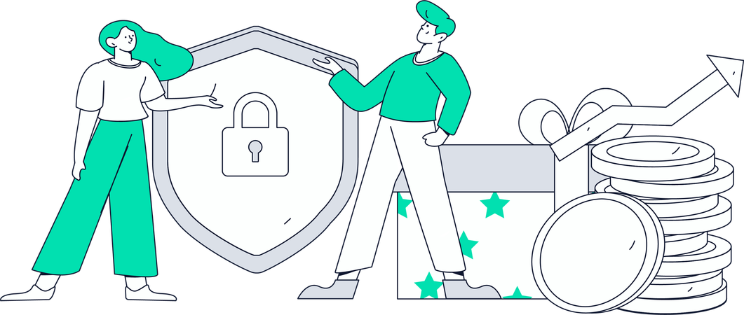 Woman and man showing financial security with profit  Illustration