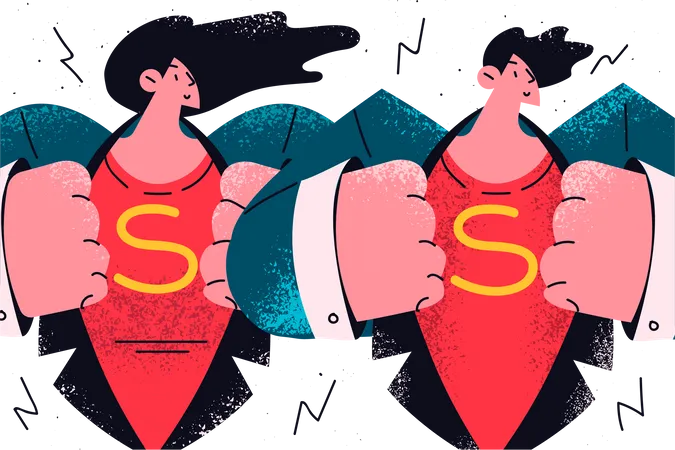 Woman and man showing super power  Illustration