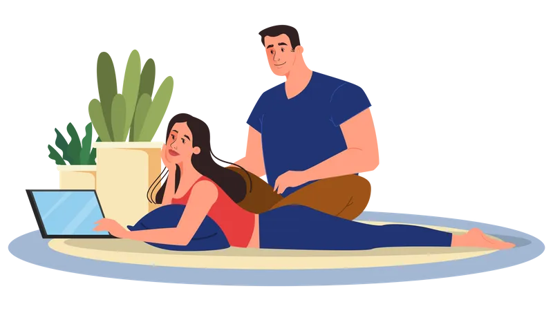 Woman and man sitting on floor with laptop Illustration