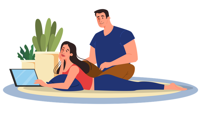 Woman and man sitting on floor with laptop  Illustration