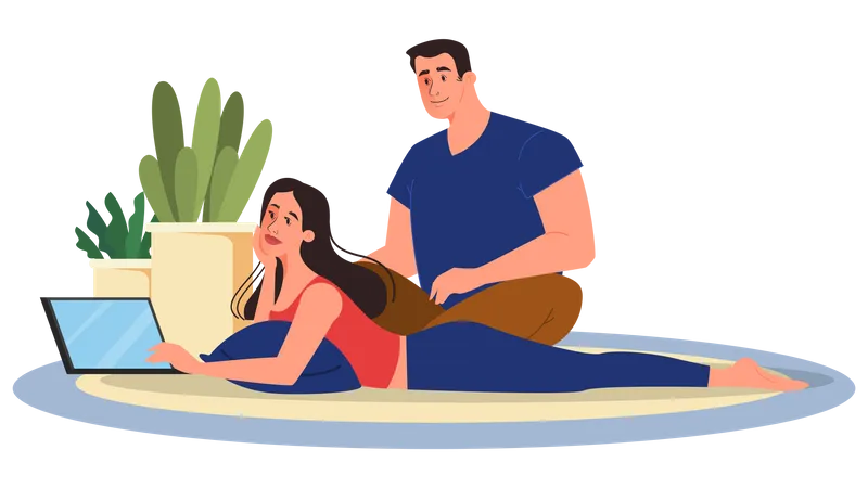 Woman and man sitting on floor with laptop  Illustration