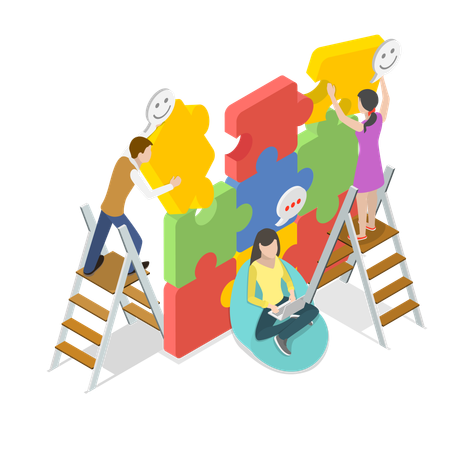 Woman and man solving jigsaw puzzle  Illustration