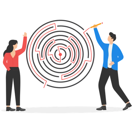 Smart Businessmen And Women Draw The Line Showing Solutions To Solve Labyrinth Maze Problems Solution Solving Business Problems Skill And Intelligence To Overcome Difficult Challenges For Leadership Concepts Illustration