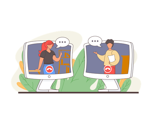 Woman and man speaking over web camera  Illustration