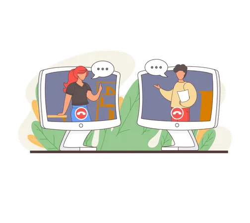 Woman and man speaking over web camera  Illustration