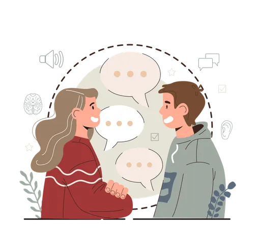 Woman and man talking  イラスト