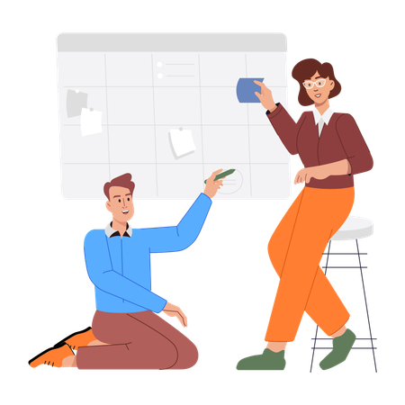 Woman and Man Talking about Planning  Illustration