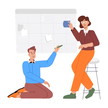 Woman and Man Talking about Planning  Illustration