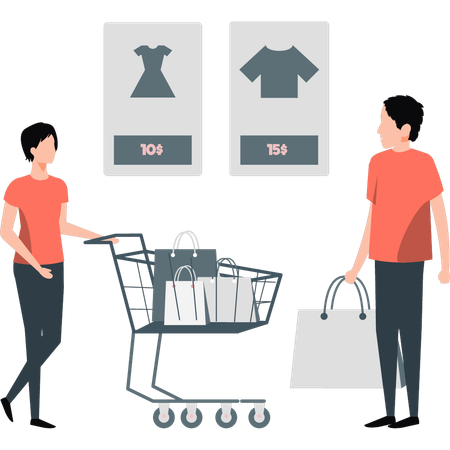 Woman and man talking about shopping  Illustration