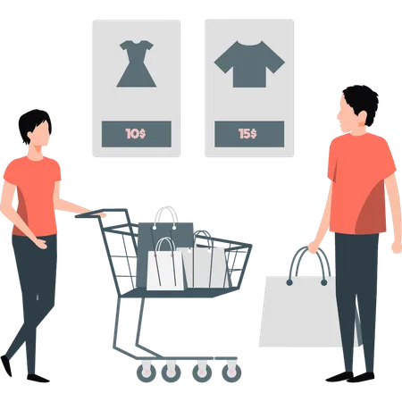 Woman and man talking about shopping  Illustration