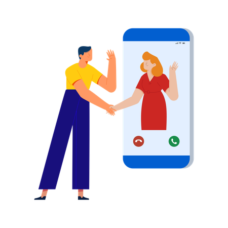 Woman and man talking on face time call  Illustration