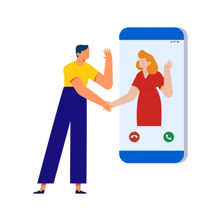 Woman and man talking on face time call  Illustration