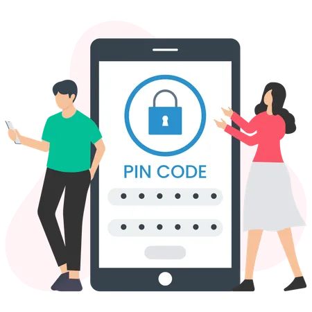 Woman and Man Using Pin Code Security  Illustration