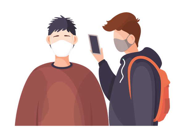 Woman and man wearing face medical masks Illustration