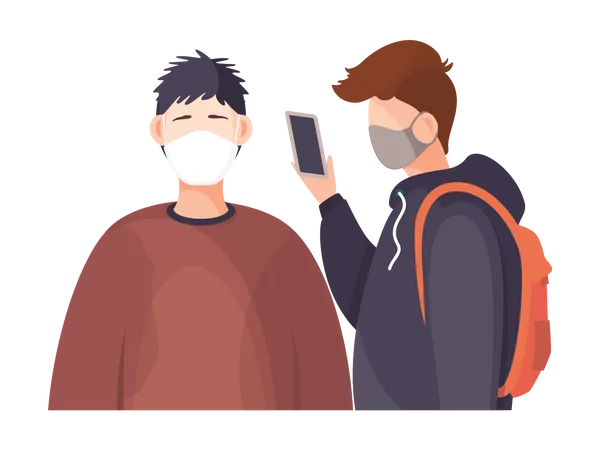 Woman and man wearing face medical masks  Illustration