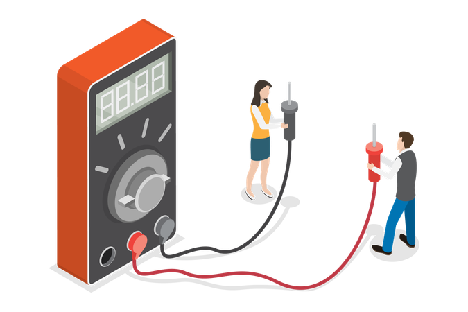 Woman and man with Digital Multimeter  Illustration