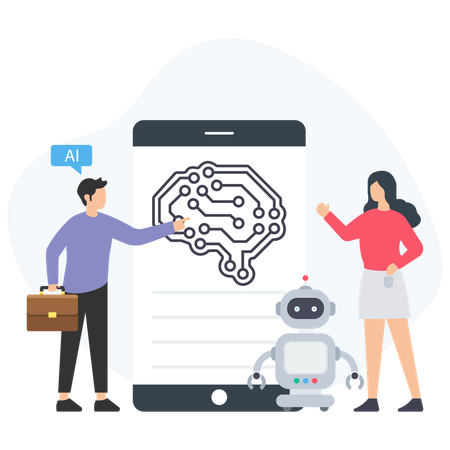 Woman and man working on Artificial Intelligence  Illustration