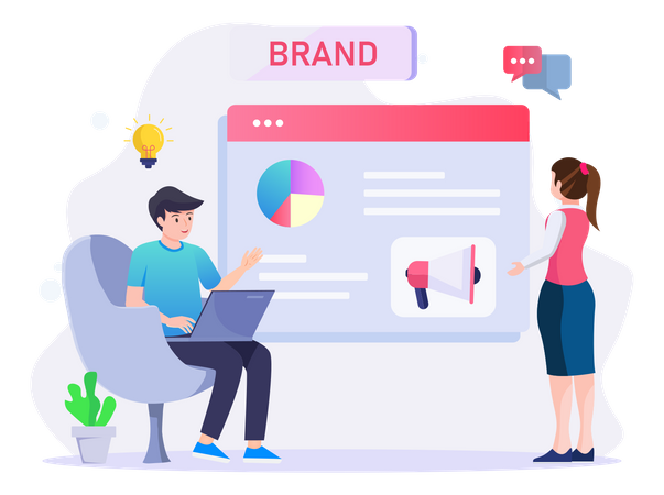 Woman And Man Working On Brand Analysis  Illustration