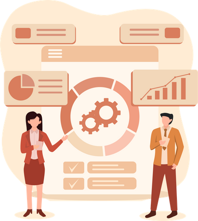 Woman and man working on business analysis Illustration
