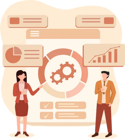 Woman and man working on business analysis Illustration