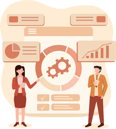 Woman and man working on business analysis  Illustration