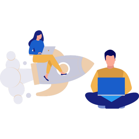 Woman and man working on business startup  Illustration