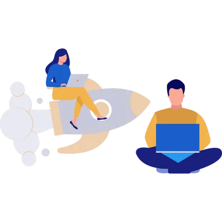 Woman and man working on business startup  Illustration