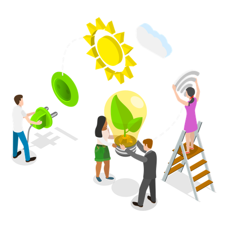 Woman and man working on eco technology  Illustration