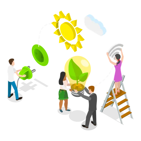 Woman and man working on eco technology  Illustration