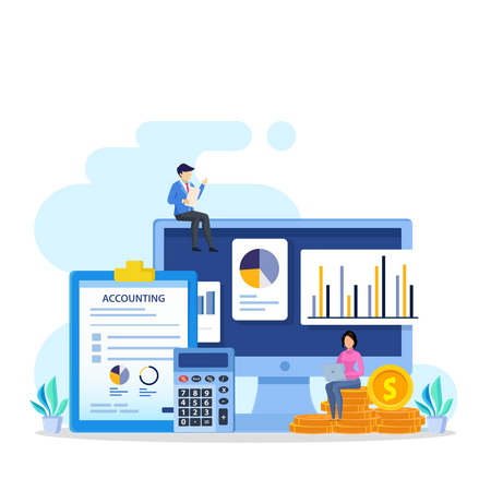 Woman And Man Working On Financial Analysis Report  Illustration