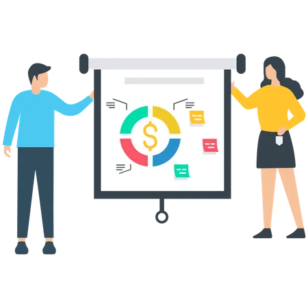Woman and man working on Financial Statistics  Illustration