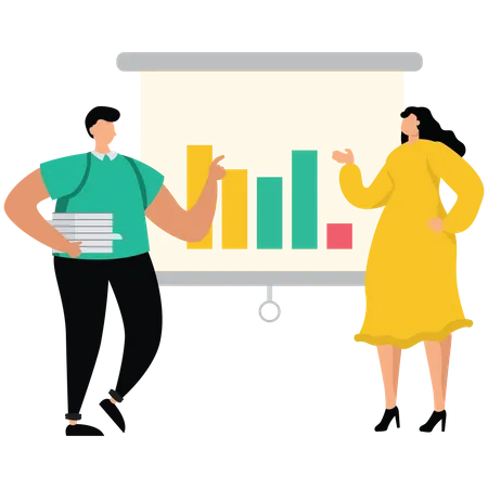 Woman and man working on Financial Statistics  Illustration