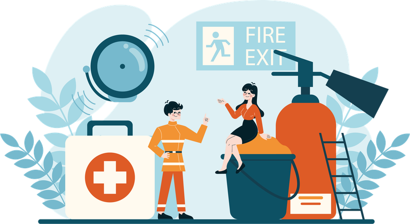 Woman and man working on fire and safety  Illustration