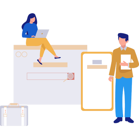 Woman And Man Working On Job Papers  Illustration
