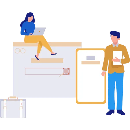 Woman And Man Working On Job Papers  Illustration
