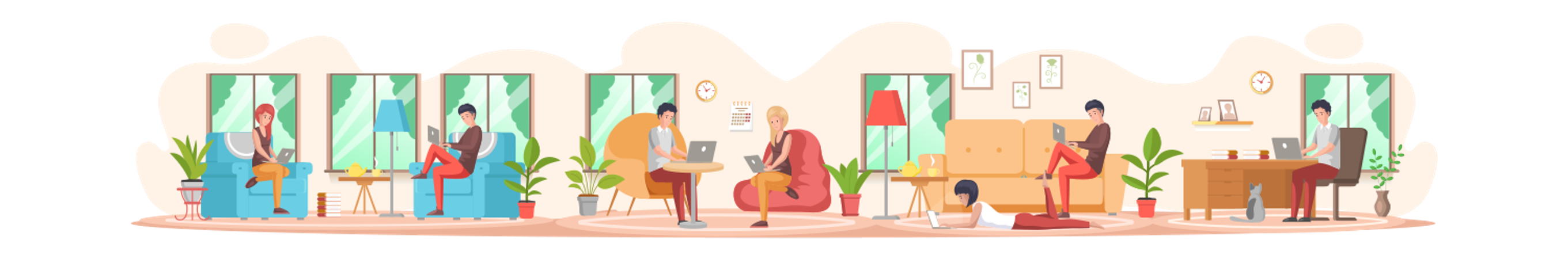 Woman And Man Working On Laptop At Home  Illustration