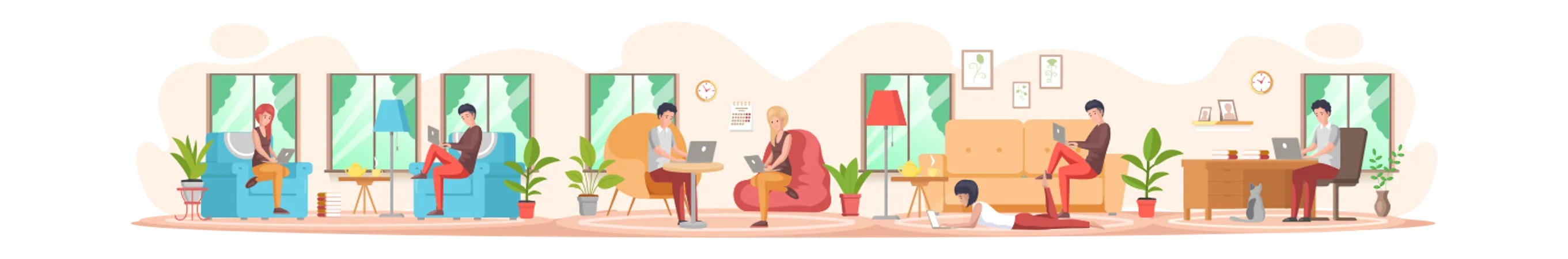 Woman And Man Working On Laptop At Home  Illustration