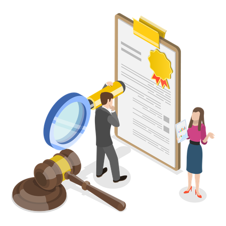 Woman and man working on Law And Justice  Illustration