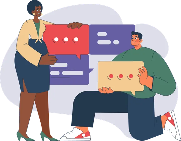 Woman and man working together  Illustration