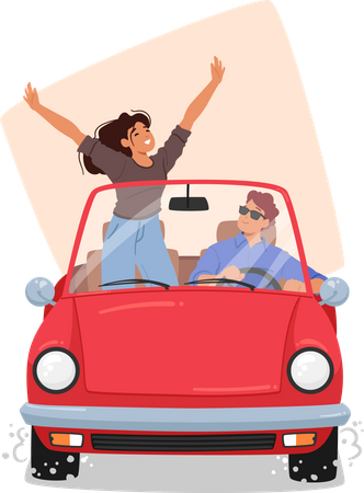 Woman And Partner Traveling By Car  Illustration