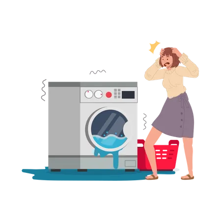 Woman and washer with leakage Illustration