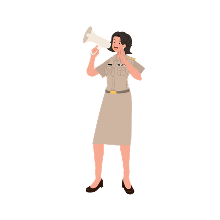 Woman announce using megaphone  Illustration