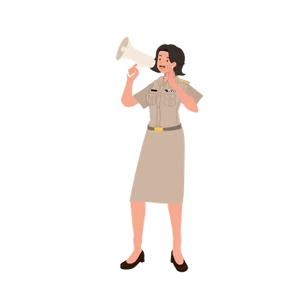 Woman announce using megaphone  Illustration