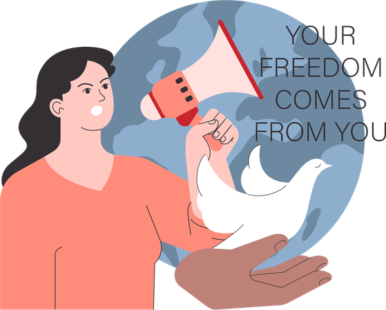 Woman announcement about freedom  Illustration