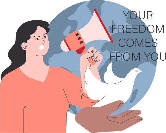 Woman announcement about freedom  Illustration