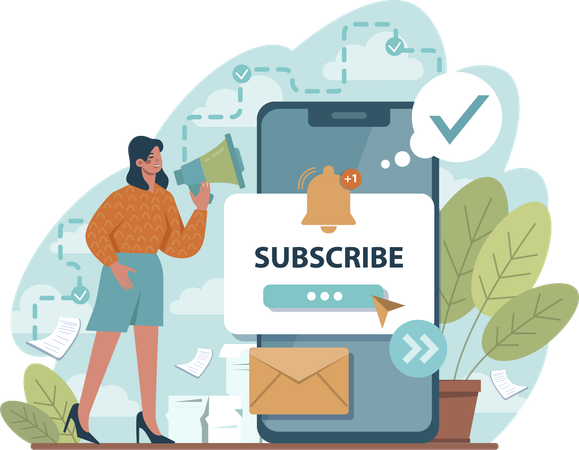 Woman announces subscribed mails  Illustration