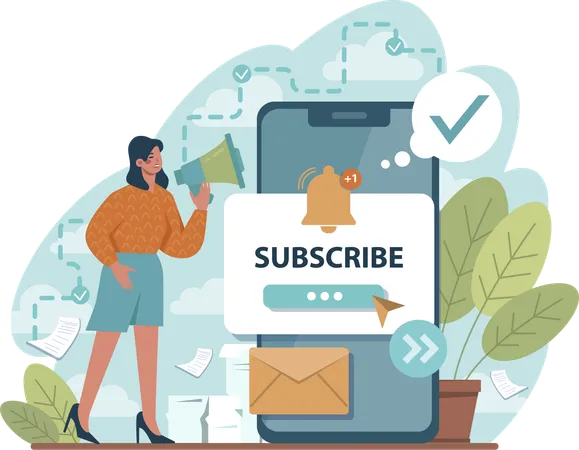 Woman announces subscribed mails  Illustration