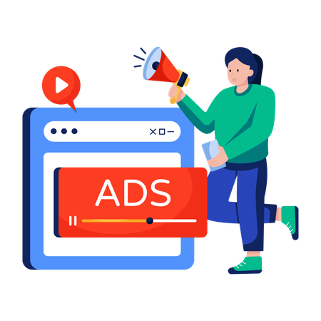 Woman announces Web ad  Illustration